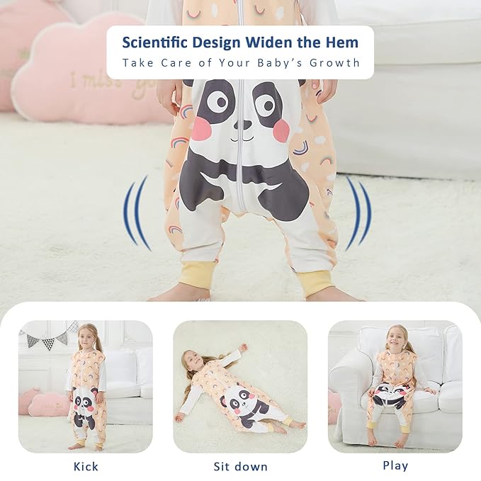 MICHLEY Toddler Sleeping Sack with Feet Newborn Infant Sleeveless Sleeping Bag 2-way Zipper Baby Wearable Blanket for Walkers,Panda,1-3T