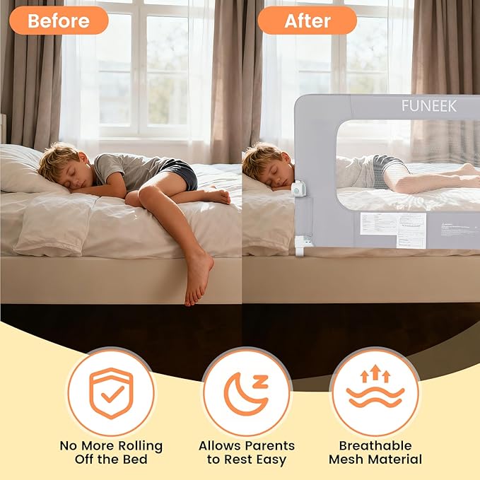 Bed Rail for Toddlers, 59in Swing Down Baby Bed Guard, Toddler Bed Side Rails for King Size Beds, Twin, Full, Queen,with Reinforced Anchor Safety System