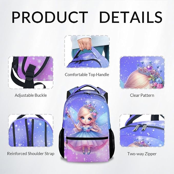 Kids Backpack - Fairy Backpacks for Girls - Cute Bookbag for Kids Toddler - Back to School Gifts - School Bag for Kindergarten/Preschool/Elementary(17 Inch)