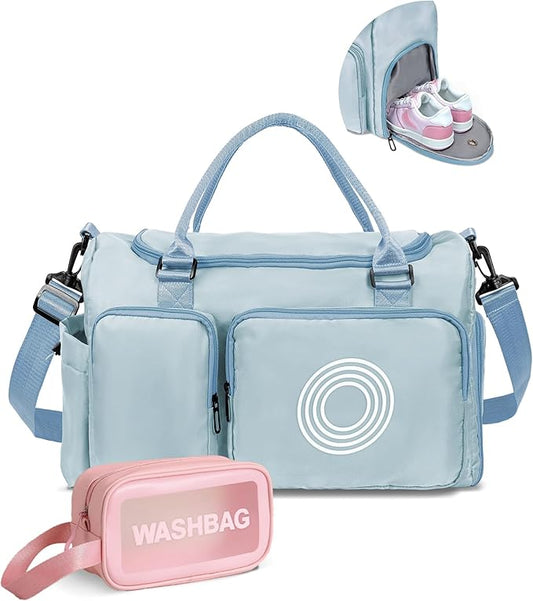 Elilier Initial Gym Bag for Girls, Kids Travel Duffle Bag, Sports Bag, Personalized Weekender Bag with Shoes Compartment, Graduation gifts, Girls Gifts for Kids