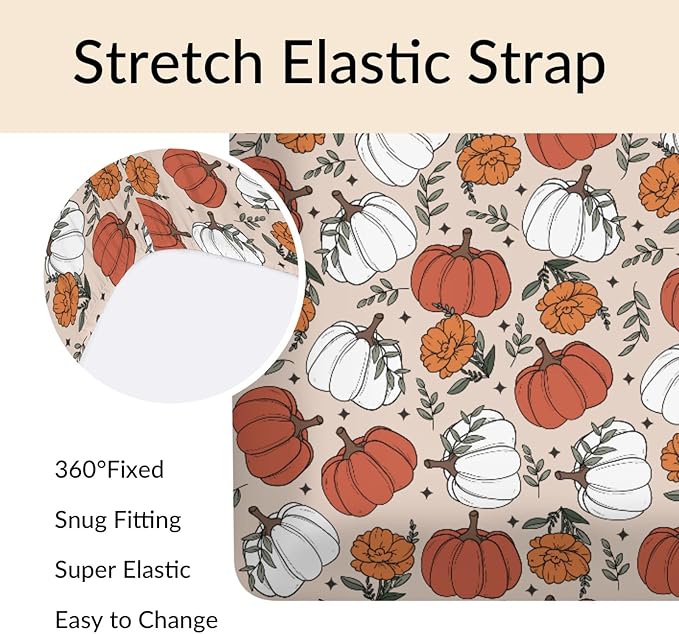 Boho Fall Pumpkin Floral Baby Crib Sheets Retro Autumn Pumpkin Flowers Thanksgiving Baby Sheets Fitted Crib Mattress Cover for Standard Crib Toddler Mattresses 28x52in