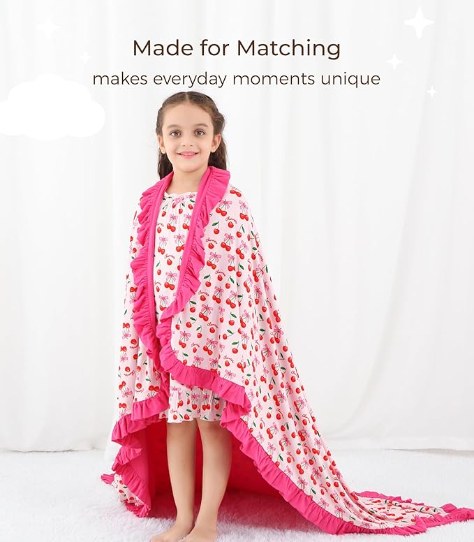 Premium Baby Blankets, Soft Viscose from Bamboo Blanket for Girls, Nursery Crib Bedding Quilt for Newborn and Toddler, Ruffle Blanket Cooling for Hot Sleepers, 50''x50'' Sweet Cherries