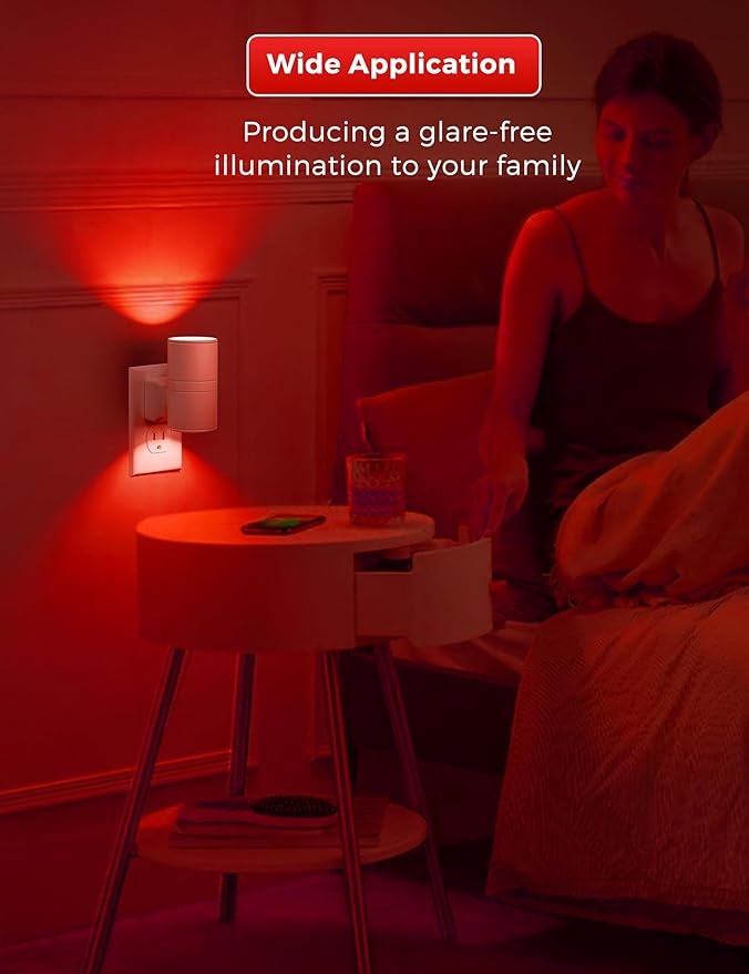 L LOHAS LED Night Light, Red Night Lights Plug into Wall, LED Nightlights, Light Sensor, Steep Aid Red, Dimmable Nightlight for Christmas, Holiday Decor, Party, Hallway, Bedroom, 2 Pack