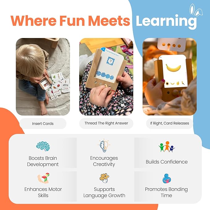 Puncho Educational Talking Flash Cards Game for Toddlers - Sensory Toys with Wooden Hole Box & 6 Bilingual Card Sets - Early Development Fun Matching Games for Kids - Ages 2+ (6, Age 2+)