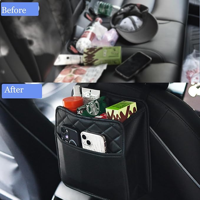 LXUNYI Car Seat Organizer,2 Pack Waterproof Pu Leather Backseat Car Organizer and Storage Bag Foldable Universal Hanging Car Seat Back Organizers for Kids & Adults Car Travel Accessories（Black）