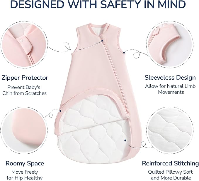 1.0 Tog 2.5 Tog Baby Sleep Sack, 100% Cotton Baby Sleeping Bag 3-24M, 2-Way Zipper Baby Wearable Blanket