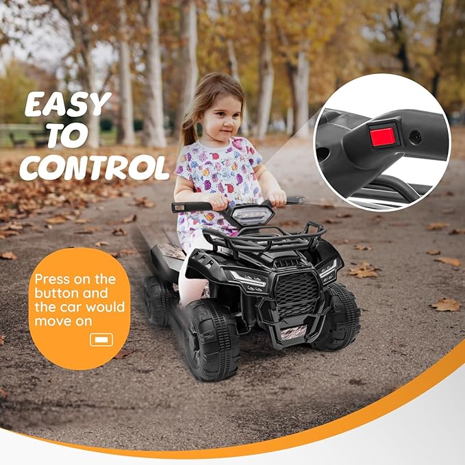ATV for Kids, 6V Battery Powered Toddler 4 Wheeler w/Music, Light, 1.2mph Max Speed, Kids ATV 4 Wheeler for Toddlers Aged 1.5-3 Years Old, Black