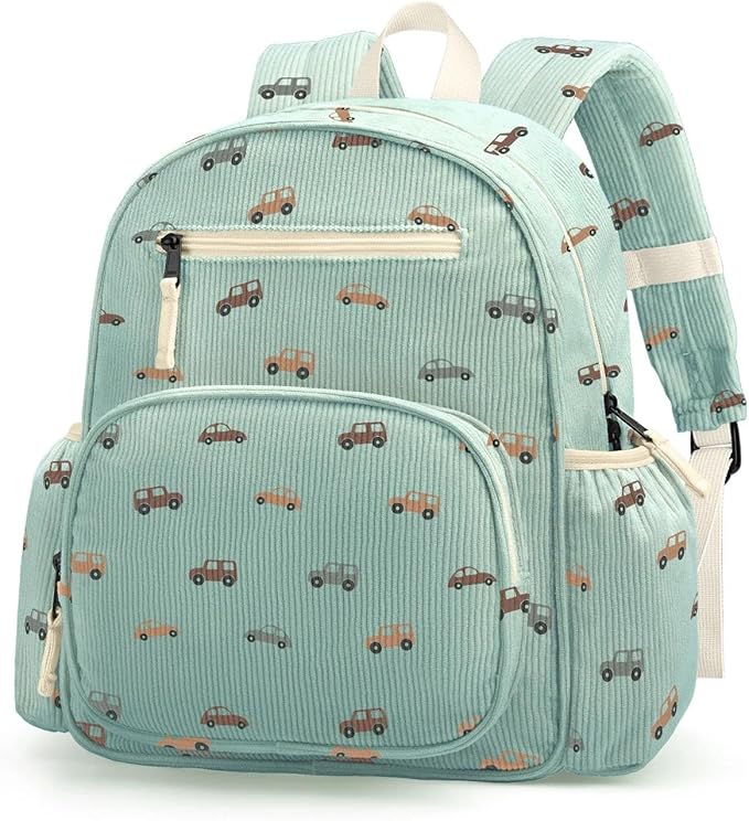 atgark Corduroy Toddler Backpack for Boys 2-5, Cute Kids Backpacks Boys - Preschool Kindergarten Backpack 13.7" H Fit Folder