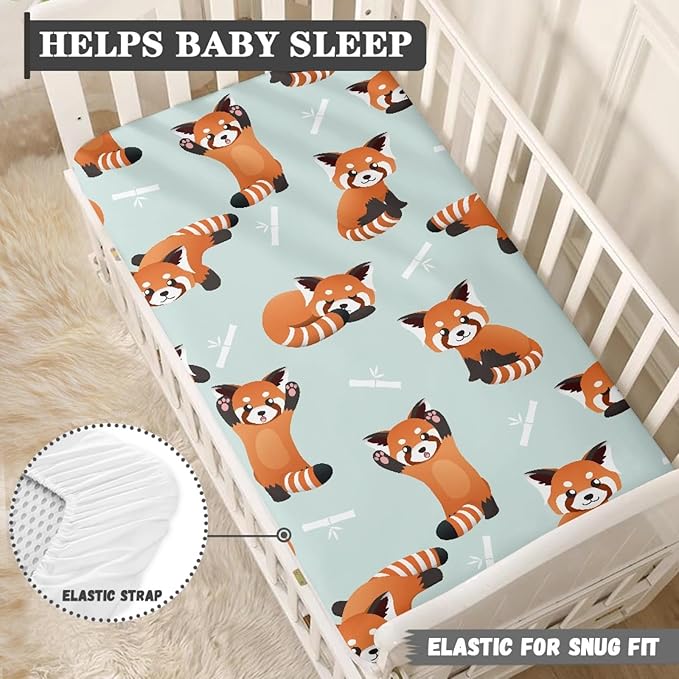 Red Little Raccoon Baby Crib Sheets Fitted Crib Sheets Kid Crib Fitted Sheets Crib Cover Single Pack 28"x52" for Boys Girls