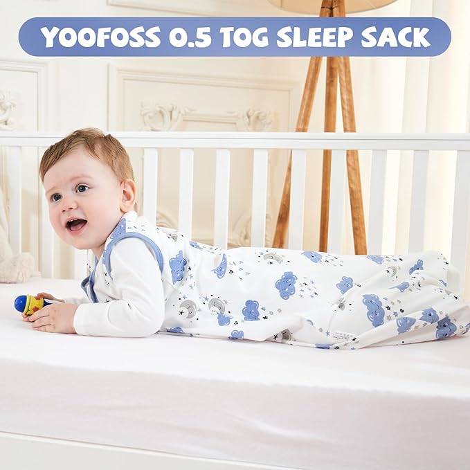 Yoofoss Baby Sleep Sack 0-6 Months Baby Wearable Blanket 100% Organic Cotton 2-Way Zipper TOG 0.5 Toddler Sleeping Sack 3, Lightweight Sleep Sacks for Babies