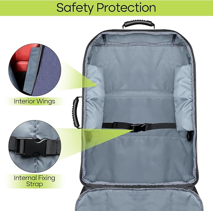 ZRRAJOY Padded Car Seat Travel Bag for Airplane, Heavy Duty Backpack for Air Travel, Water-Resistant Carrier with Shoulder Strap, Fits Most Car Seats (Blue+Black)