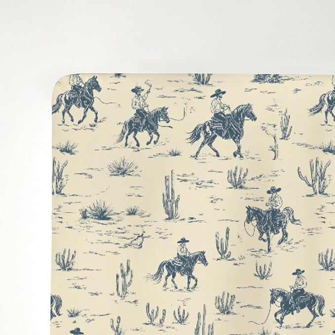 Vintage Western Cowboy Baby Crib Sheets for Boy Girl 28"x52" Retro Cowboy Horse Cactus Soft Stretchy Fitted Crib Mattress Cover Wild Desert Baby Sheet for Standard Crib & Toddler Mattress Pads