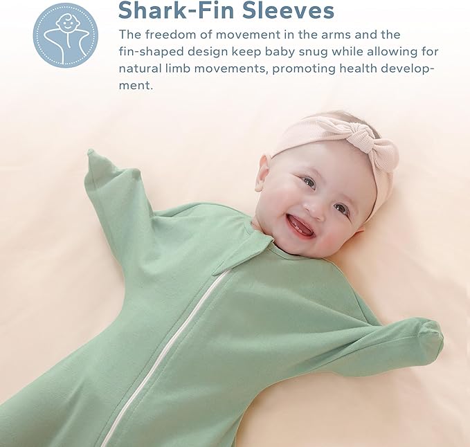 ZIGJOY Baby Transitional Swaddles for Newborns: 0.5 Tog Arms Up Sleep Sack 3-6-12 Months Soft Cotton Shark Fin 2 Way Zipper