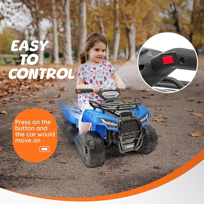 ATV for Kids, 6V Battery Powered Toddler 4 Wheeler w/Music, Light, 1.2mph Max Speed, Kids ATV 4 Wheeler for Toddlers Aged 1.5-3 Years Old, Blue