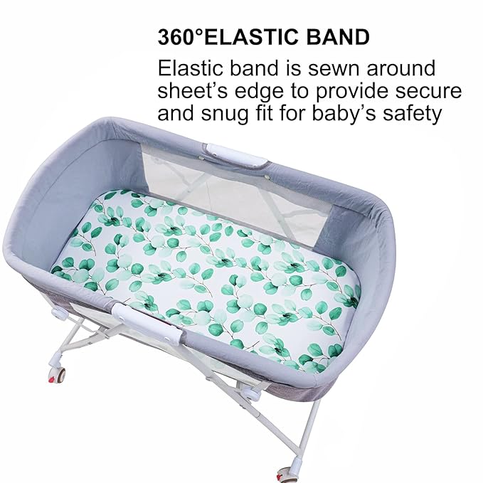 Onacosht Bassinet Sheets Set 3 Pack for Baby Boy and Girl, Stretchy Jersey Knitted Fitted Sheet, Universal for Oval Rectangle and Hourglass Bassinet Mattress, Watercolor Greenery Botanical Leaf
