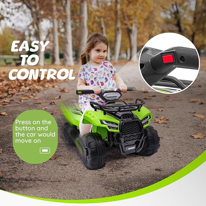 ATV for Kids, 6V Battery Powered Toddler 4 Wheeler w/Music, Light, 1.2mph Max Speed, Kids ATV 4 Wheeler for Toddlers Aged 1.5-3 Years Old, Green