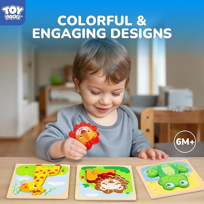 TOY Life Wooden Puzzles for Toddlers 2-4, Montessori Toys for 1 2 3 Year Old Boys Girls, Animals Puzzles Educational Learning Toys 2 Year Old, Christmas Birthday Gifts for Grandkids Ages 6M+