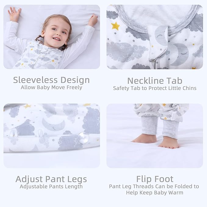 Toddler Sleeping Sack, Toddler Sleep Sack with Feet, Walker wearable blanket, Sleep Sack with Legs,0.5Tog（Moon 9M-2T）