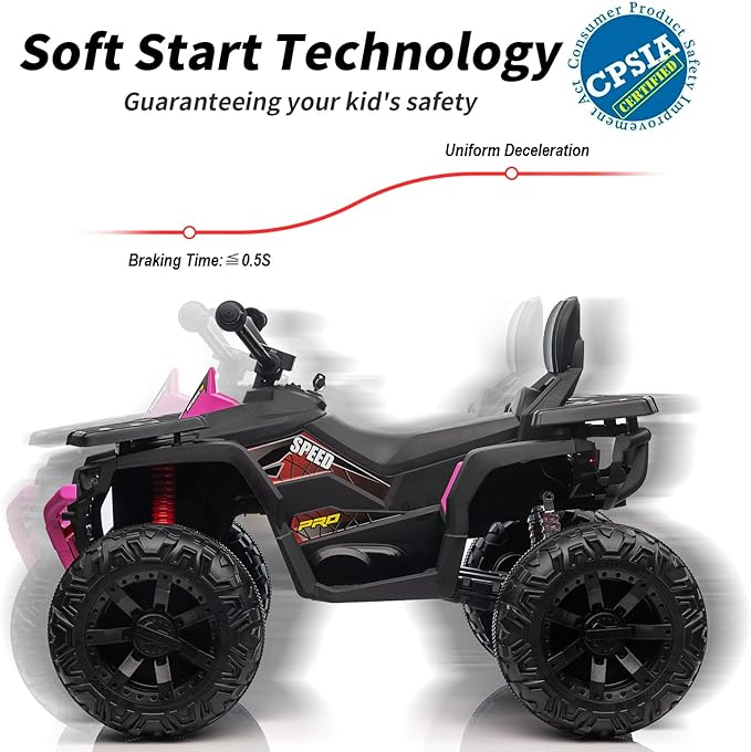 Kids ATV 4 Wheeler, 24V Ride On Toy Car for Big Kids with 400W Motor, 2 Seater - Pink