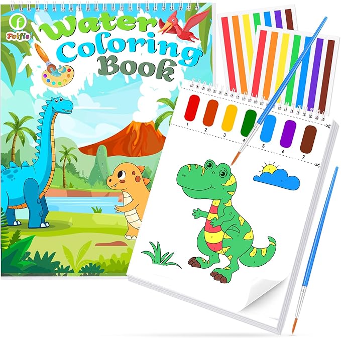 Paint with Water Coloring Books for Toddlers, Watercolor Painting Book and Drawing Art Paper for Kids Ages 3 4 5 6 7 8 Years Old, Dinosaurs Art Craft for Drawing with Brush