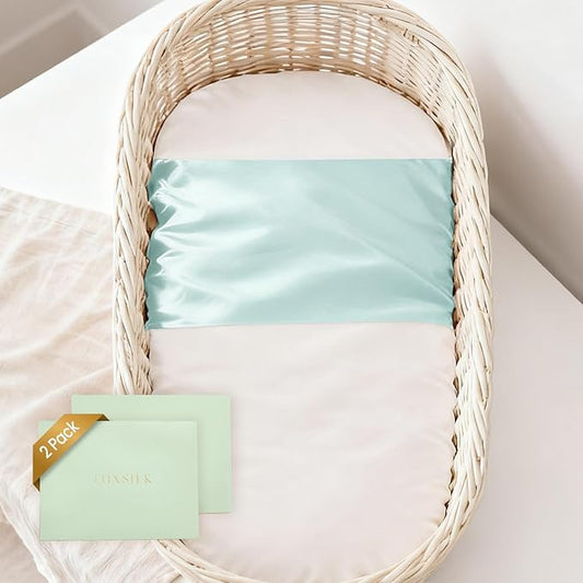 THXSILK 7A+ Grade 100% Mulberry Silk Bassinet Mattress Sleeve for Hairloss and Bald Spot Baby Boys Oeko-TEX Certified Safety 22inch*20.5inch, Light Blue 2 Pack