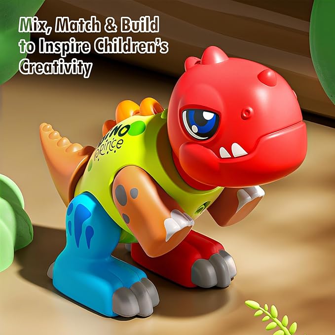 Marstone Toddler Dinosaur Toys for 1 Year Old Boy Gifts: Educational Light Up Sound Building Baby Musical Toys 12-18 Months, Mix and Match Learning Birthday Gift for Kids 1 2 3 Year Old