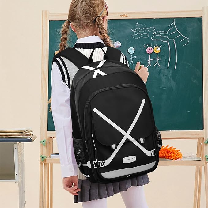 Jucciaco Sport Hockey Stick School Backpack Laptop Travel Daypack for Kids Girls Boys, Personalized Computer Notebooks Bookbag with Adjustable Padded Straps