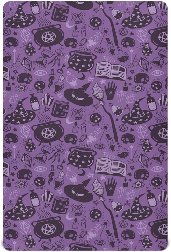 Fitted Crib Sheets for Boys Girls, Halloween Witch Soft Breathable Mattress Cover for Standard Crib & Toddler Bed Mattress, 52 * 28 in.