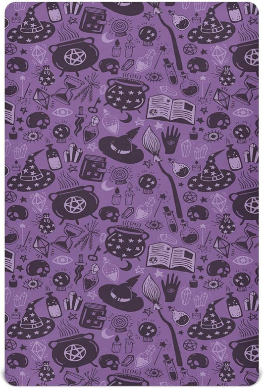 Fitted Crib Sheets for Boys Girls, Halloween Witch Soft Breathable Mattress Cover for Standard Crib & Toddler Bed Mattress, 52 * 28 in.