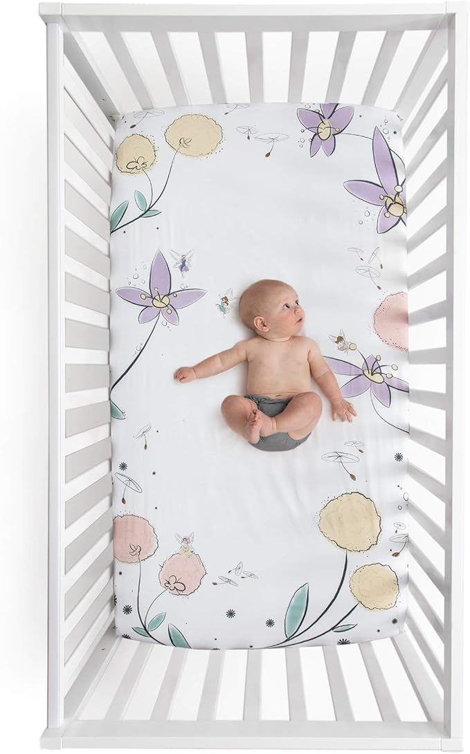 JumpOff Jo - Fitted Crib Sheet, Super Soft Breathable 100% Cotton Baby Crib Sheet for Standard Crib Mattresses and Toddler Beds, 28 in. x 52 in. - Fairy Blossom