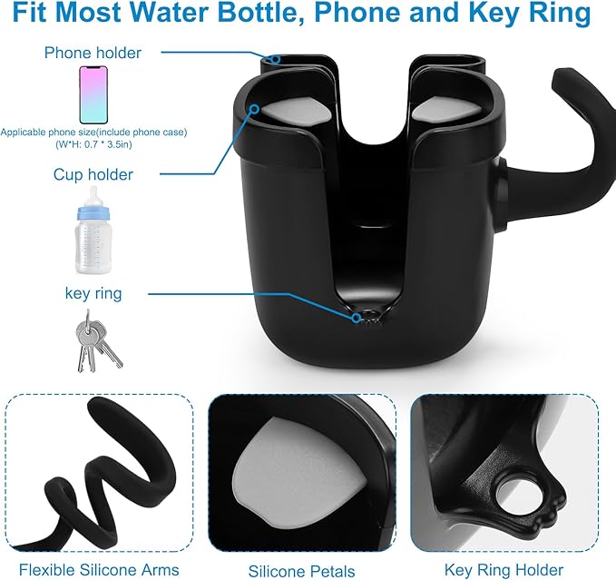 Accmor Stroller Cup Holder, Universal Cup Holder for Uppababy Nuna Doona Strollers, Bottle Drinks Holder for Wheelchair, Walker, Bike, Scooter