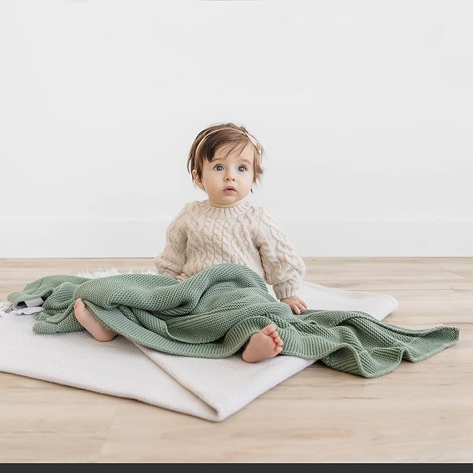 Natemia 100% Organic Cotton Knitted Baby Receiving Blanket for Newborn, Infant & Toddler – Ultra Soft 30" x 40" Crib, Stroller & Nap Time Cover for Boys and Girls – Baby Cotton Blanket