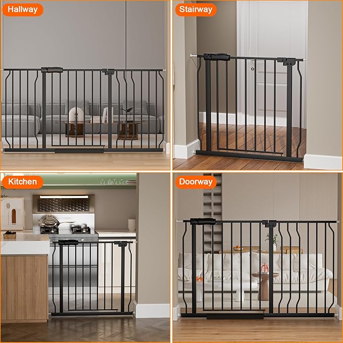 HOOEN Narrow Baby Gate for Stairs - 29 to 34 Inch Wide with Door, Metal Tension Pressure Mounted Child Safety Gate