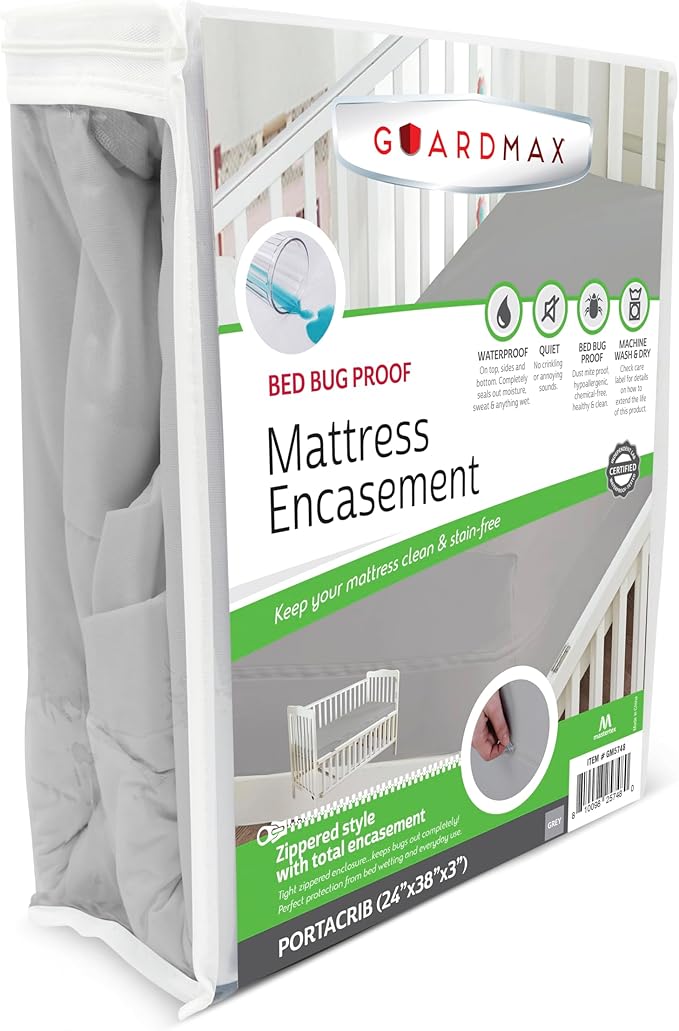 Guardmax Jersey Knitted Mini Crib Size Zippered Mattress Encasement - Waterproof & Bed Bug Proof Mattress Protector - Comfortable, Soft, and Noiseless Zippered Bedding - Dust Mite Proof (24 x 38 x 3)