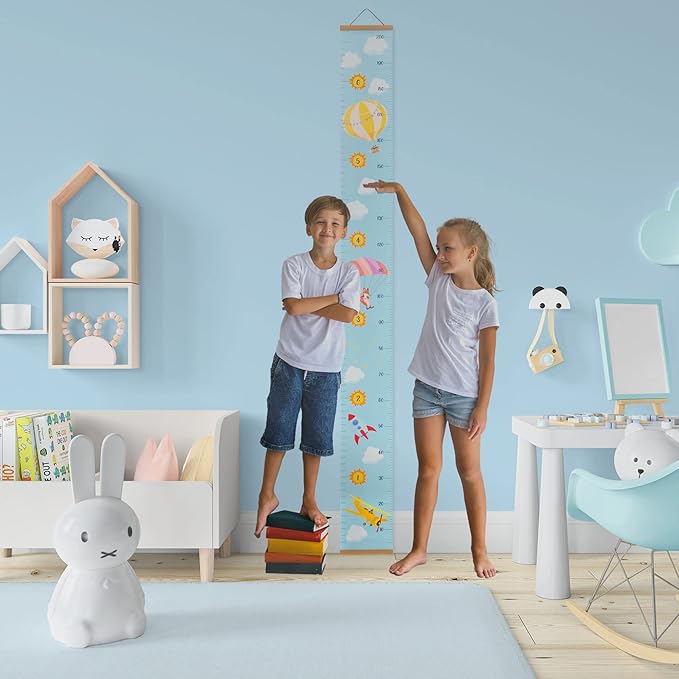 RubyRoo Baby Growth Chart - Growth Chart for Kids - Nursery or Toddler Room Wall Decor for Boy - Removable Roll Up Canvas Children Height Measure Chart with Wood Frame - 7.9" x 79" Adventure Theme