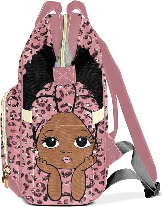 Personalized Pink leopard Print Glitter Girl Custom with Name Diaper Bag Backpack For Baby Boy Girl Dad Mom Unisex for Adult Daypack Holiday Gift