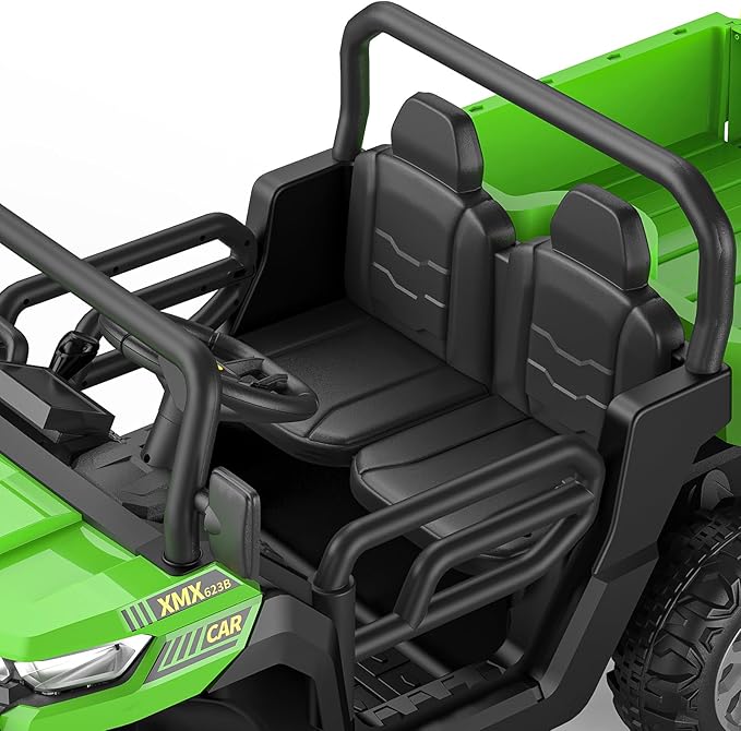 2-Seater Kids Ride On Dump Truck, 75W Electric Ride On UTV Toys with Remote Control, Dump Bed, PP Tire x 6, LED Light & Music, 24V 4WD Power Ride On Truck Car for Boys Girls (Green)