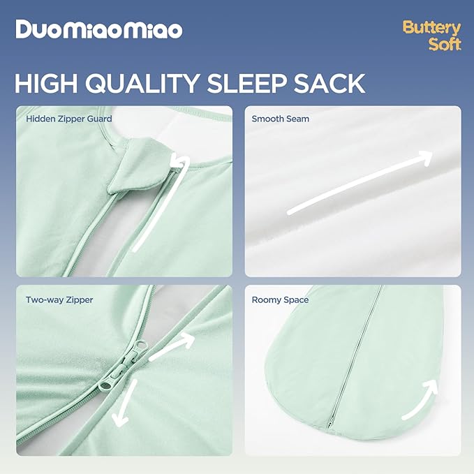 Duomiaomiao Buttery Soft Rayon Made from Bamboo Baby Sleep Sack 6-18 Months 1.0 TOG, Premium Baby Sleeping Bag 2-Way Zipper for Babies