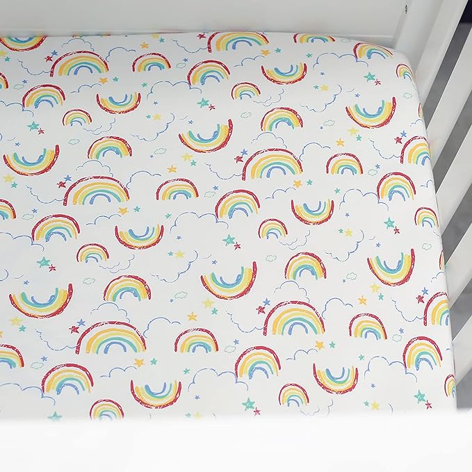 Baby Girl Nursery Sheet - Microfiber Fitted Crib Sheet Baby Sheet for Standard Crib and Toddler mattresses Nursery Bedding Sheet Crib Mattress Sheets for Boys and Girls 1 Pack Rainbow - by UOMNY