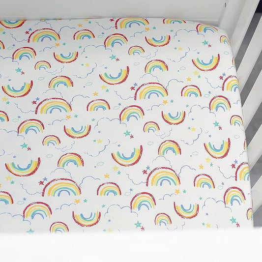 Baby Girl Nursery Sheet - Microfiber Fitted Crib Sheet Baby Sheet for Standard Crib and Toddler mattresses Nursery Bedding Sheet Crib Mattress Sheets for Boys and Girls 1 Pack Rainbow - by UOMNY
