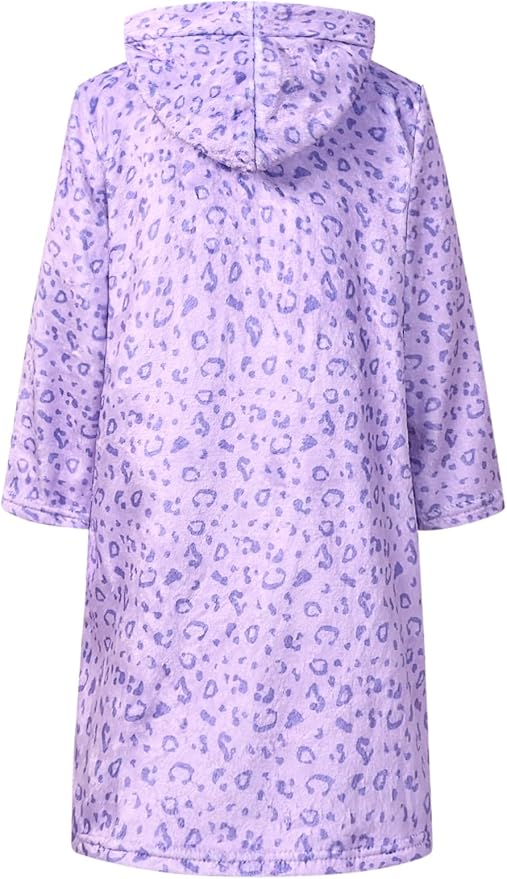 Jxstar Girls Bathrobes Kids Hooded Robes Plush Fleece Pajamas Soft Coral Sleepwear
