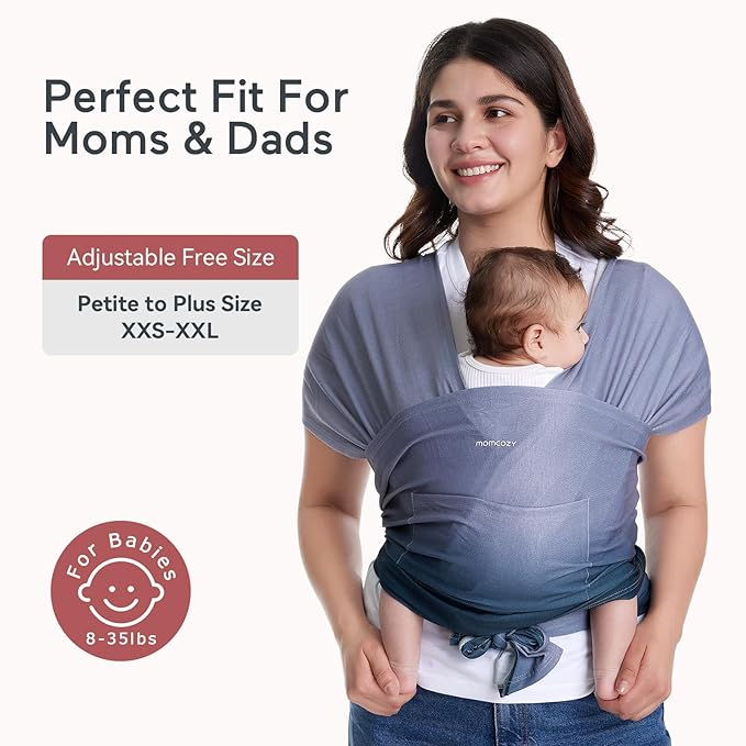 Momcozy Baby Wrap Carrier, Ergonomic Infant Slings for Newborn to Toddler 8-35 lbs, Adjustable Baby Wrap for Adult Fits Sizes XXS-XXL, Easy to Wear Baby Carriers, Gradient Blue