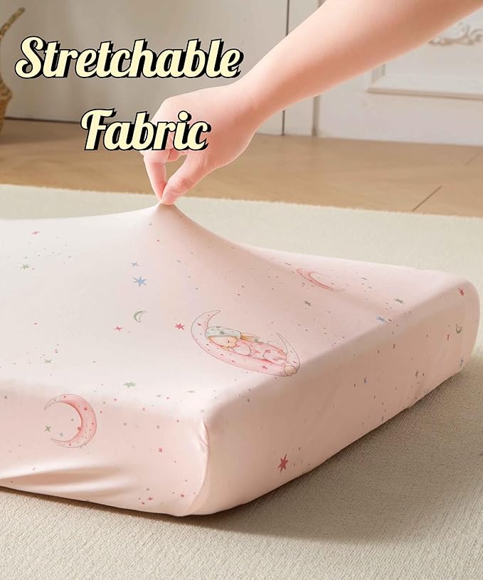 SDY Jersey Crib Sheets for Baby Girls,52”x28”x8,2 Pack,Pink Bunny Easter Day Style Standard Oval/Retangle Crib Mattress Sheets for Toddler,Super Soft Breathable