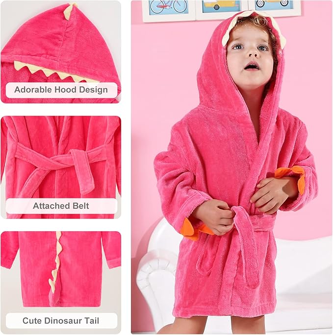 MICHLEY Girls Boys Robe Cotton Towel Baby Animal Dinosaur Style Hooded Bathrobe