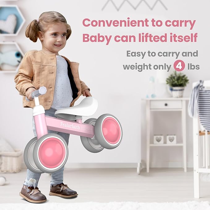 Baby Balance Bike for 1 Year Old Boys Girls, Toddler First Bike with 4 Colorful Lighting Wheels | 12-24 Month Toddler Balance Bike | First Birthday Gifts (Baby Pink)