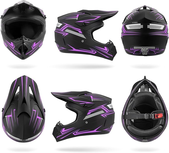 Youth Kids Dirt Bike Motocross Helmet (Goggles Gloves Face Mask) 4PCS Set, DOT Approved Girls Full Face Motorcycle Helmets, ATV BMX MX Mountain Bike Off Road Kid Helmet (Purple, S)