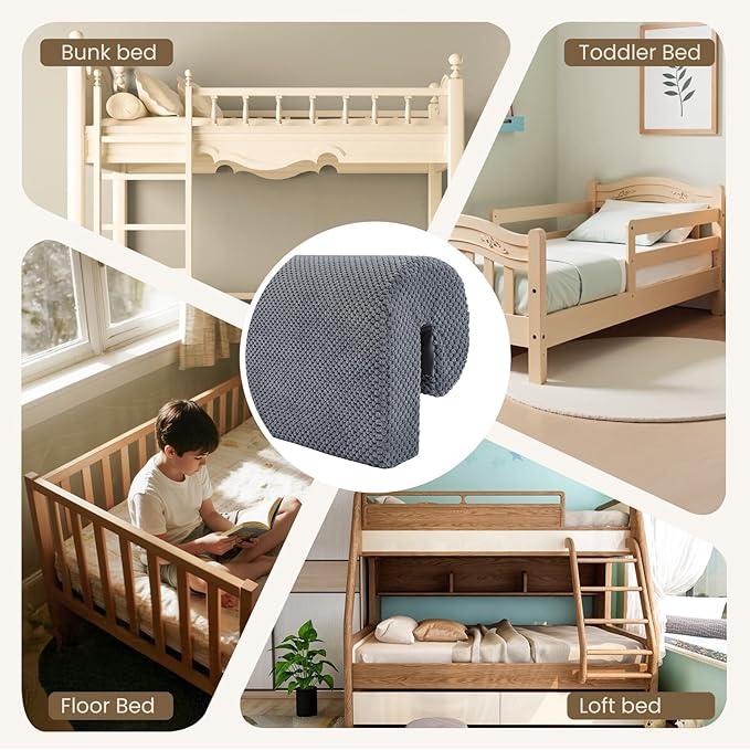 Toddler Bed Rail Bumpers - Anti-Fall | Anti-Collision | Multi-Height Compatibility | Washable Cover | Easy to Install | Fit Toddler, Loft, Bunk & Floor Bed (2.3 Ft)