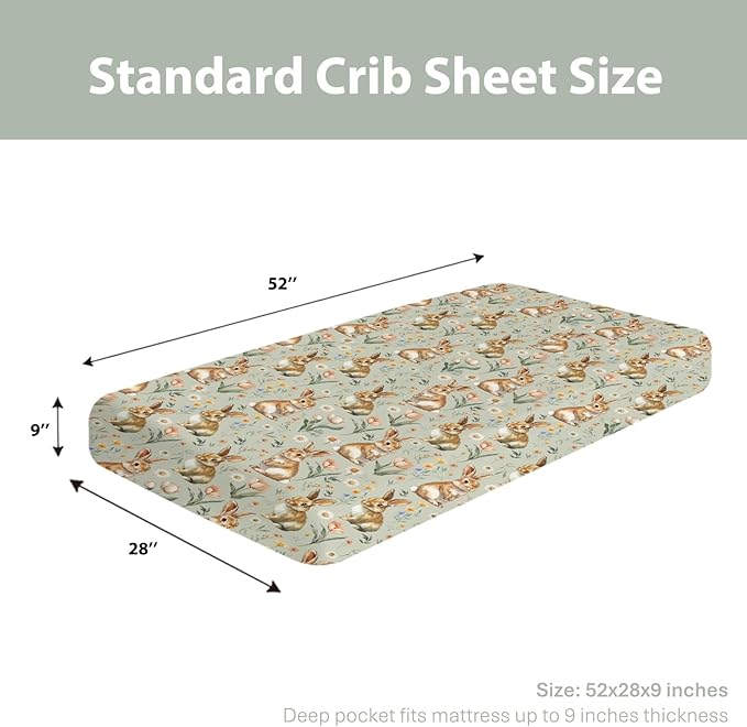 Vintage Rabbit Floral Baby Crib Sheets for Boy Girl 52"x28" Spring Bunnies Flowers Soft Stretchy Fitted Crib Mattress Cover Easter Bunny Wildflowers Baby Sheet for Standard Crib & Toddler Bed Mattress