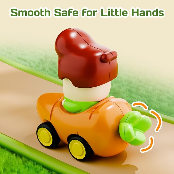 iPlay, iLearn 6PCS Press to Go Car Toys for Toddlers 1-3, Baby Push Go Racing Cars, Infant Fruit Vegetable Vehicle Set for 18 24 Month, Baby Birthday Stocking Gifts for 1-2 Years Old Boys Girls Kids