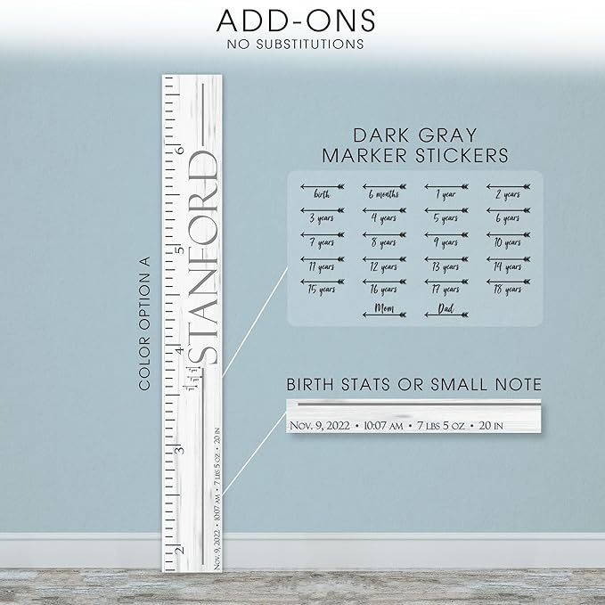 Wooden Kids Growth Height Chart Ruler for Boys and Girls Painted or Engraved (Old School)